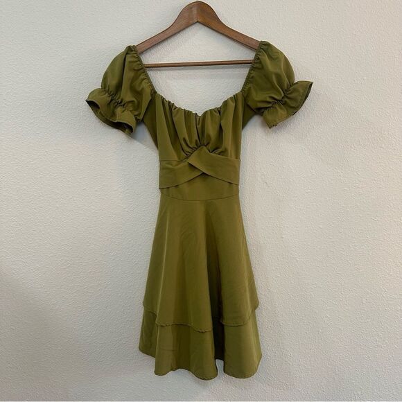 Tie Back Off Shoulder Wrap Layer Ruffle Short Sleeve Mini Dress 016 - Picture 2 of 5